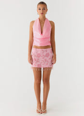 Hollie Sequin Cowl Top - Pink